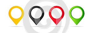 Map pointer icon set. Geo pin  location icon or geolocation  gps  on isolated white background. EPS 10 vector