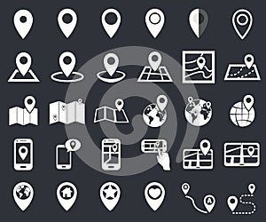 Map pointer icon set, gps location navigation marker