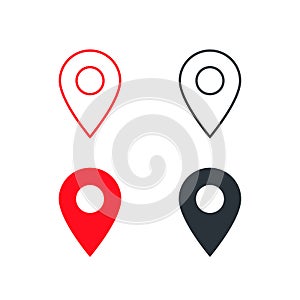 Map pointer icon set. GPS location symbol. Flat design style. Vector