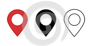 Map pointer icon set. Pin pointer. Location pin. GPS navigation pin. Location symbols.Vector graphic