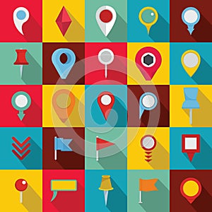 Map pointer icons set, flat style