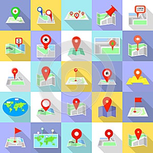 Map pointer icons set, flat style