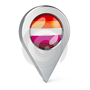Map pointer with lesbian flag, 3D rendering