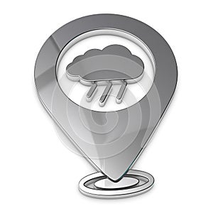 Map Pointer, Location Finder, Weather Icon - Silver Metallic 3D Illustration - Isolated On White Background