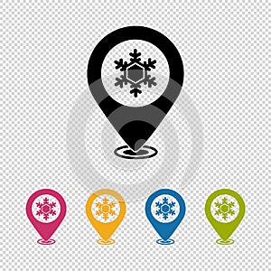 Map Pointer, Location Finder, Weather Icon - Vector Illustration Isolated On Transparent Background