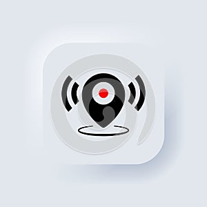 Map pointer. Location icon. Map pointer notification icon. Looking for signal. Neumorphic UI UX white user interface web button.