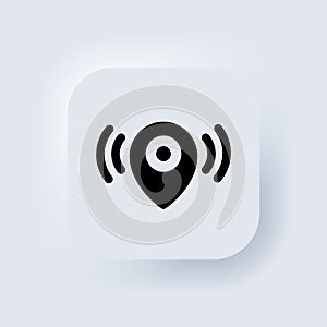 Map pointer. Location icon. Map pointer notification icon. Looking for signal. Neumorphic UI UX white user interface web button.