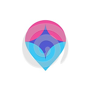 Map pointer logo design, location pin icon, abstract gps symbol, multiply color style illustration