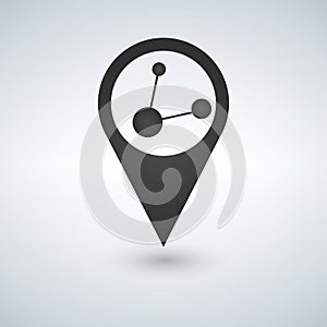 Map pointer logo with share connection in