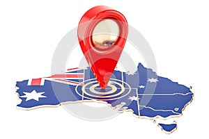Map pointer on the map of Australia, 3D rendering