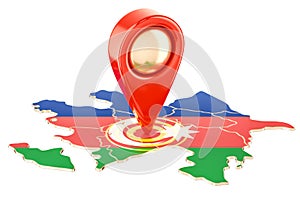 Map pointer on the map of Azerbaijan, 3D rendering