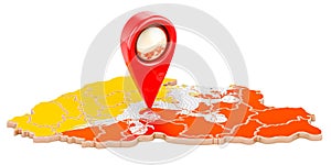 Map pointer on the map of Bhutan, 3D rendering