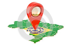 Map pointer on the map of Brazil, 3D rendering