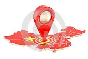 Map pointer on the map of China, 3D rendering