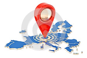 Map pointer on the map of European Union, 3D rendering