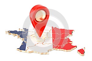 Map pointer on the map of France, 3D rendering