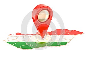 Map pointer on the map of Hungary, 3D rendering