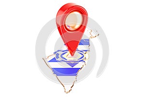 Map pointer on the map of Israel, 3D rendering
