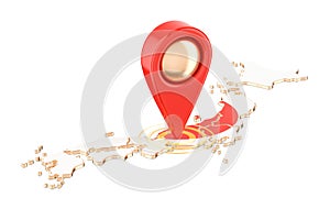 Map pointer on the map of Japan, 3D rendering