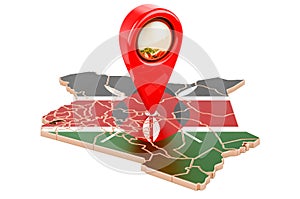 Map pointer on the map of Kenya, 3D rendering