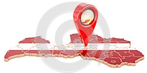 Map pointer on the map of Latvia, 3D rendering