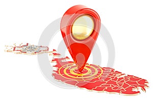 Map pointer on the map of Malta, 3D rendering