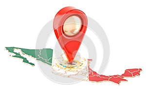 Map pointer on the map of Mexico, 3D rendering