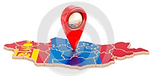 Map pointer on the map of Mongolia, 3D rendering