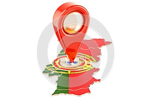 Map pointer on the map of Portugal, 3D rendering