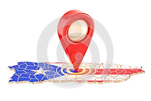 Map pointer on the map of Puerto Rico, 3D rendering