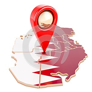 Map pointer on the map of Qatar, 3D rendering