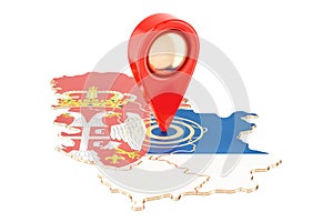Map pointer on the map of Serbia, 3D rendering