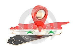 Map pointer on the map of Syria, 3D rendering