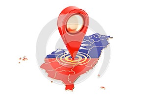 Map pointer on the map of Taiwan, 3D rendering
