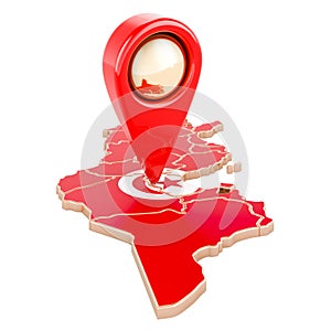 Map pointer on the map of Tunisia, 3D rendering