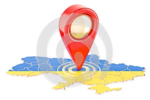Map pointer on the map of Ukraine, 3D rendering