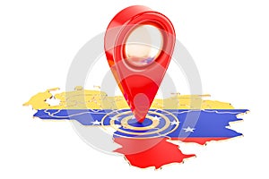 Map pointer on the map of Venezuela, 3D rendering