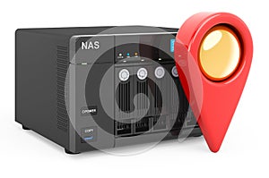 Map pointer with NAS, network-attached storage. 3D rendering photo