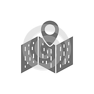 Map with pointer, navigation, location pin grey icon.