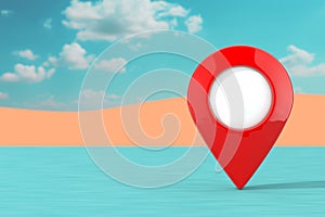 Map Pointer Pin in the Abstract Desert Landscape. 3d Rendering