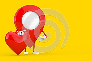 Map Pointer Pin Character Mascot with Red Heart. 3d Rendering