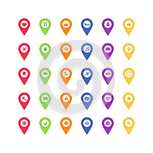 Map pointer pin with icons set