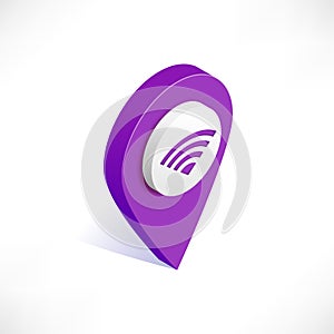 Map pointer pin isometric with wifi icon
