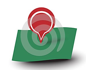 Map pointer red label place for text with shadow pointing down a