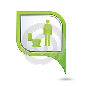 Map pointer with restroom icon, man WC