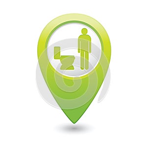 Map pointer with restroom icon, man WC