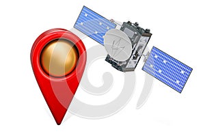 Map pointer with satellite, 3D rendering