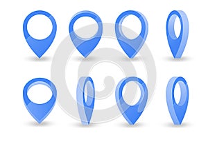 Map pointer set. Maps pin inverted drop shaped blue icon to mark