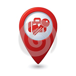 Map pointer with suitcase and key icon