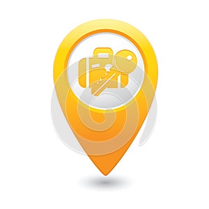 Map pointer with suitcase and key icon